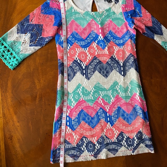 Sequin Hearts dress 3/4 sleeve multicolored chevron lace 12 - Picture 7 of 13